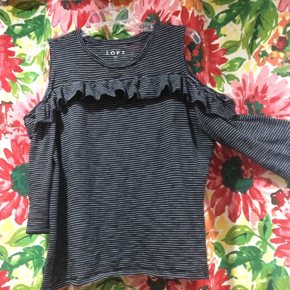 LOFT Striped Cold Shoulder Long Sleeve Tee